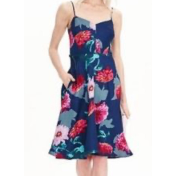 New Banana Republic Fit & Flare Floral Linen Blend Dress Pockets Boho romantic - Picture 1 of 11